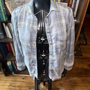 American Eagle blue & gray lumberjack boyfriend fit S shirt